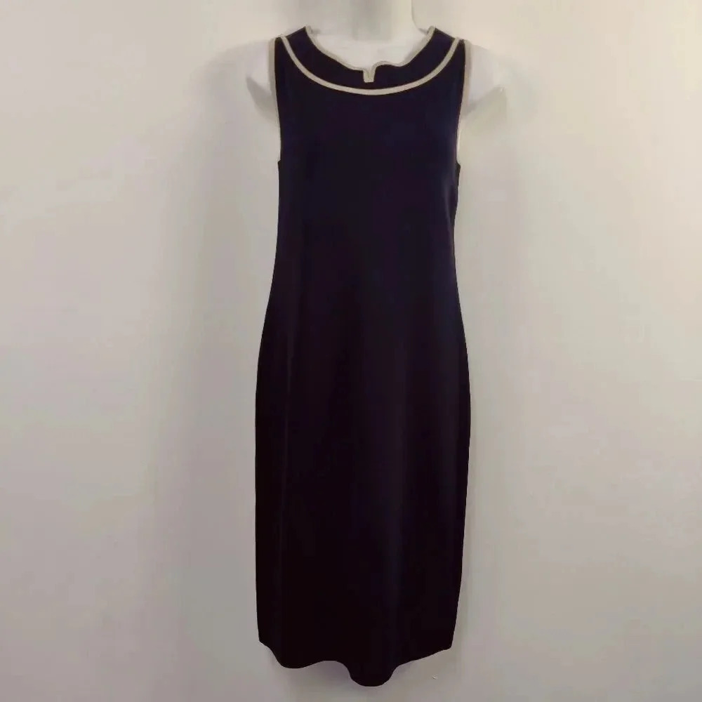 Misook luxury knit black sheath dress with gold neckline accents size small - Picture 6 of 12